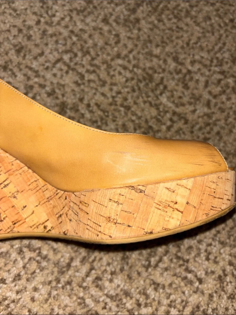 Stuart Weitzman Tan Peep-Toe Slingback Cork Wedge Heels 7.5 - Picture 6 of 8